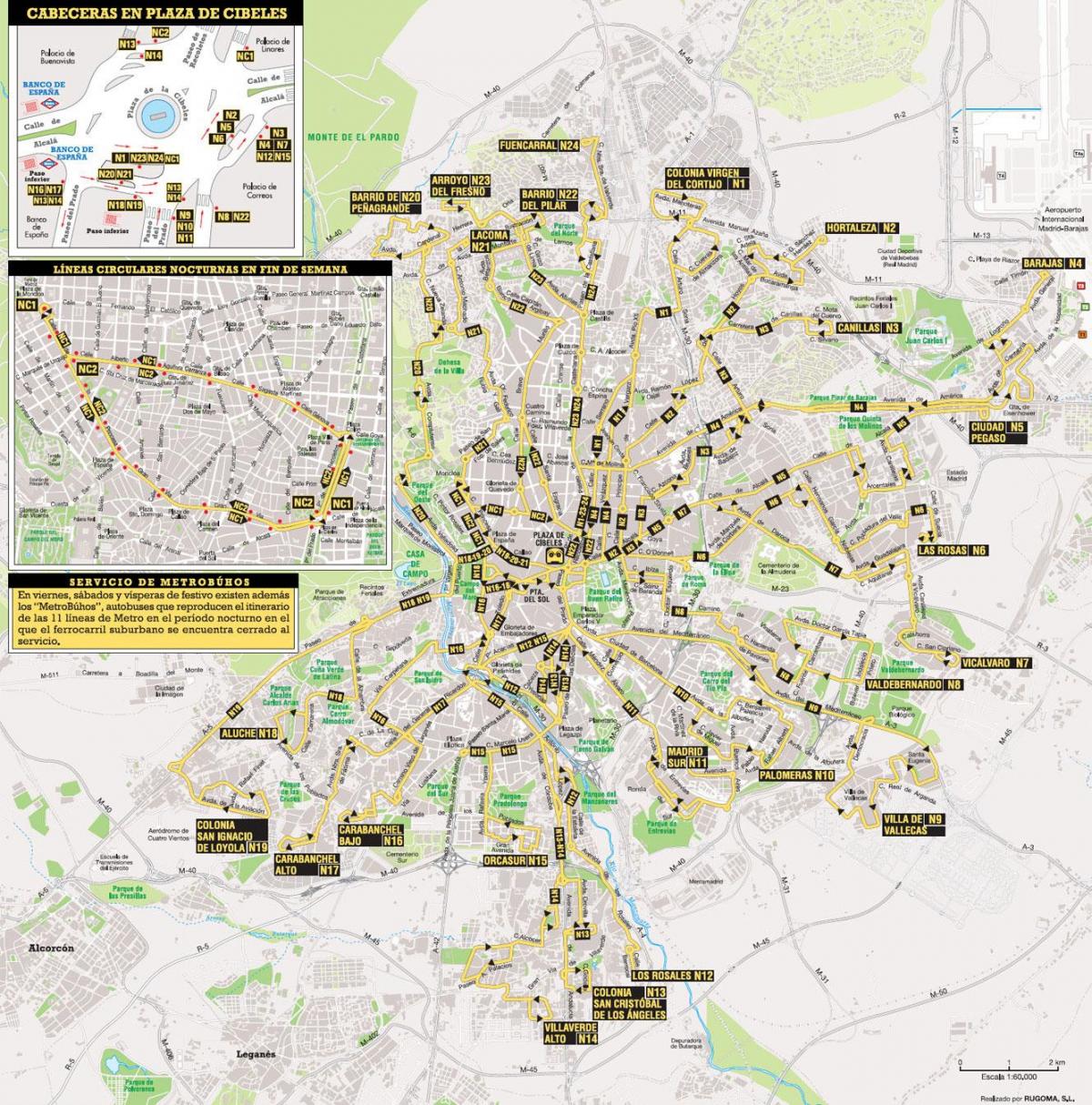 autobus rute Madridu mapu