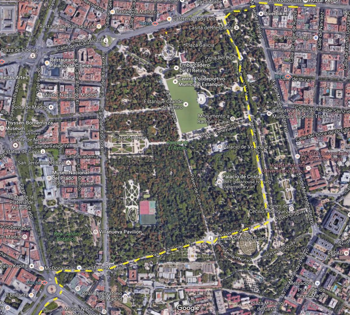 retiro park Madridu mapu