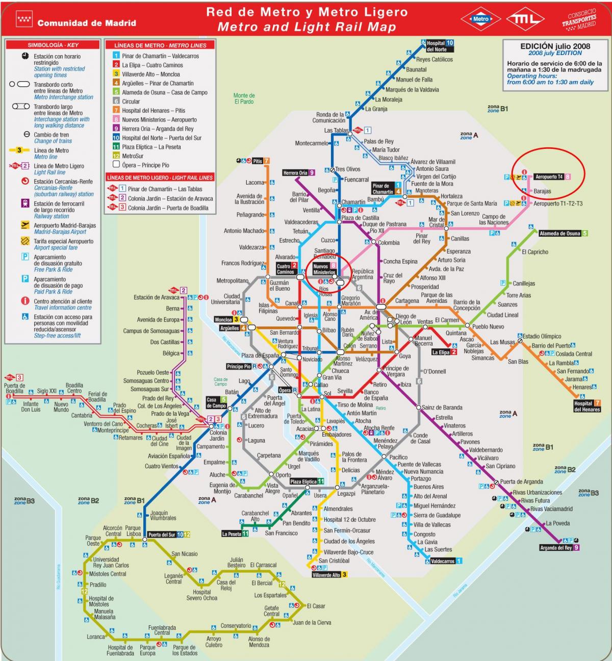 Madrid metro mapu aerodrom
