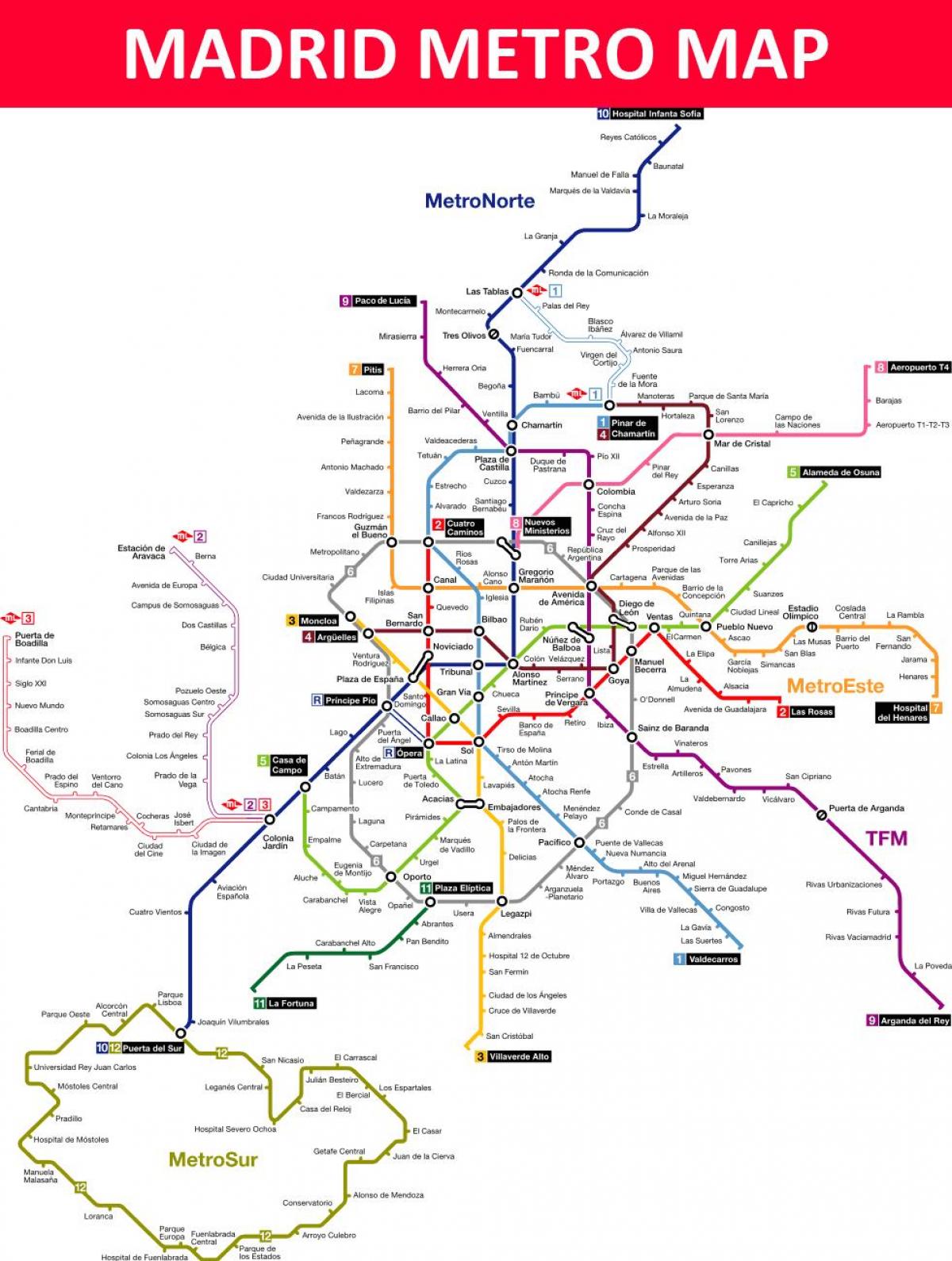Madrid Španiji metro mapu