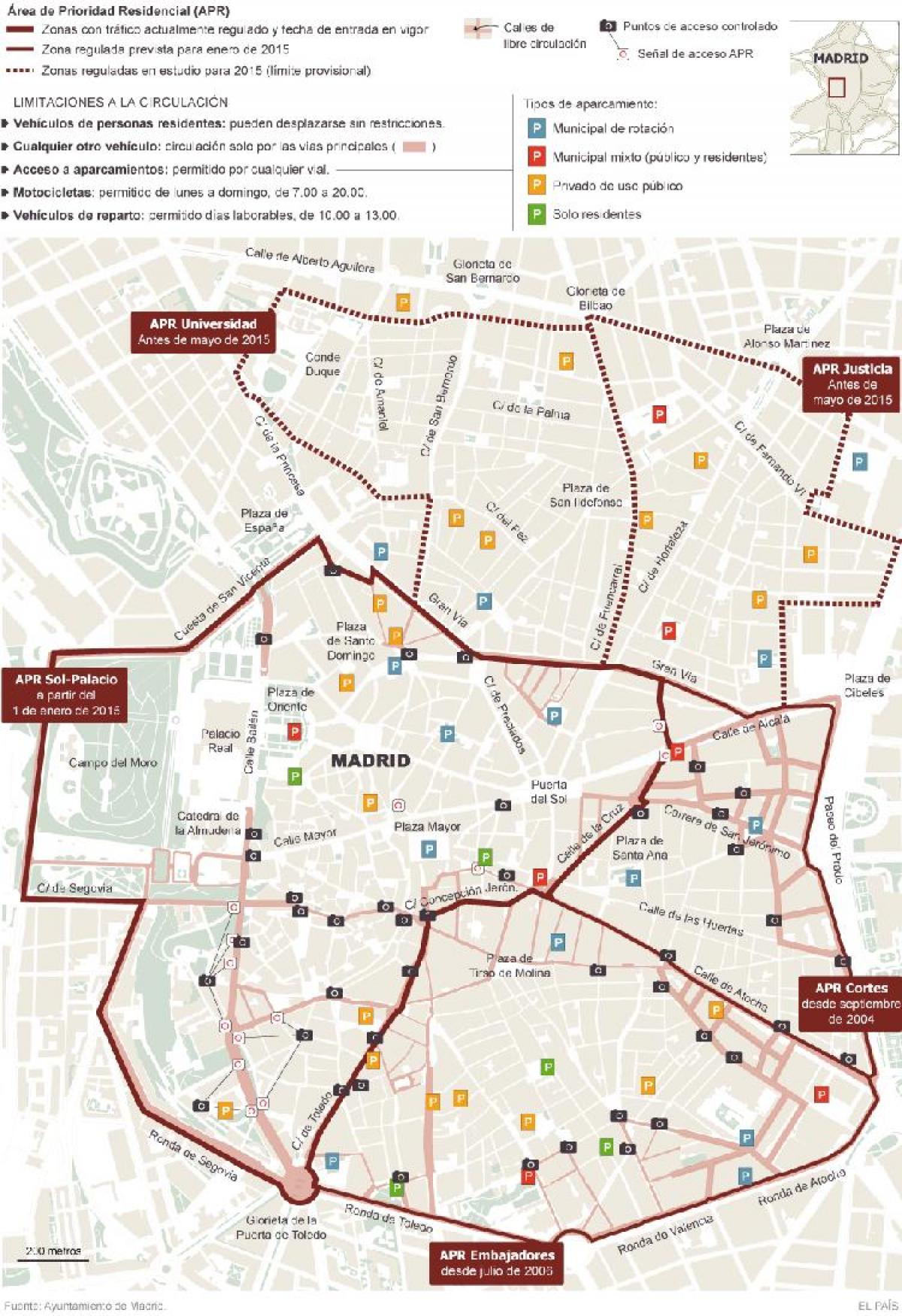 mapa Madridu parking