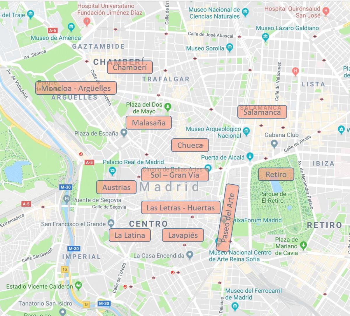 mapa Madridu Španiji naseljima