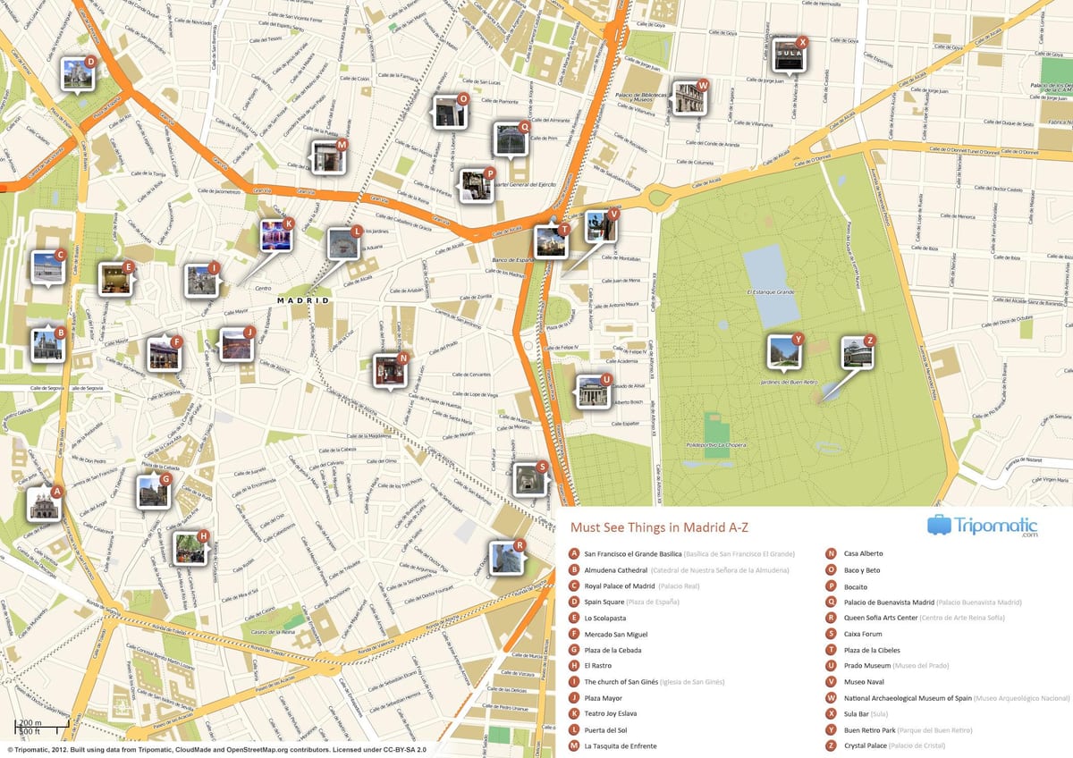 Madrid vrhu atrakcije mapu